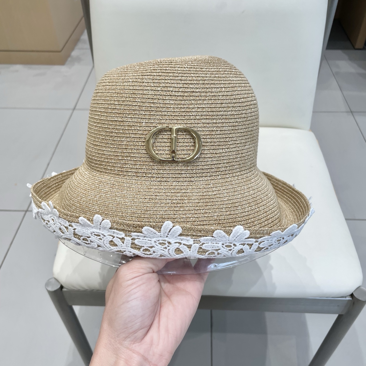  迪奥DIOR遮阳草帽2025新款拉菲草太阳帽帽檐可折叠草帽太阳帽