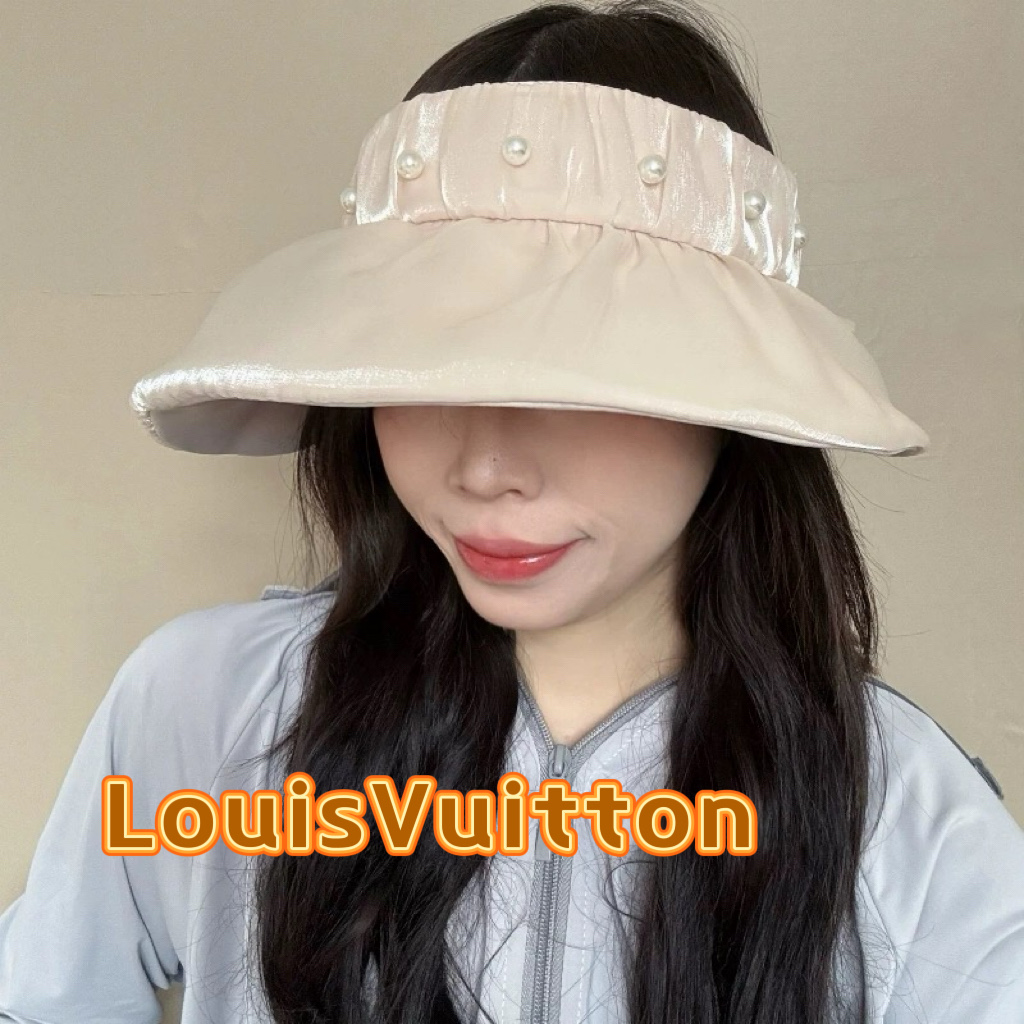 lv路易威登2025新款日系珍珠装饰大檐空顶帽女出游防紫外线遮阳贝壳帽太阳帽
