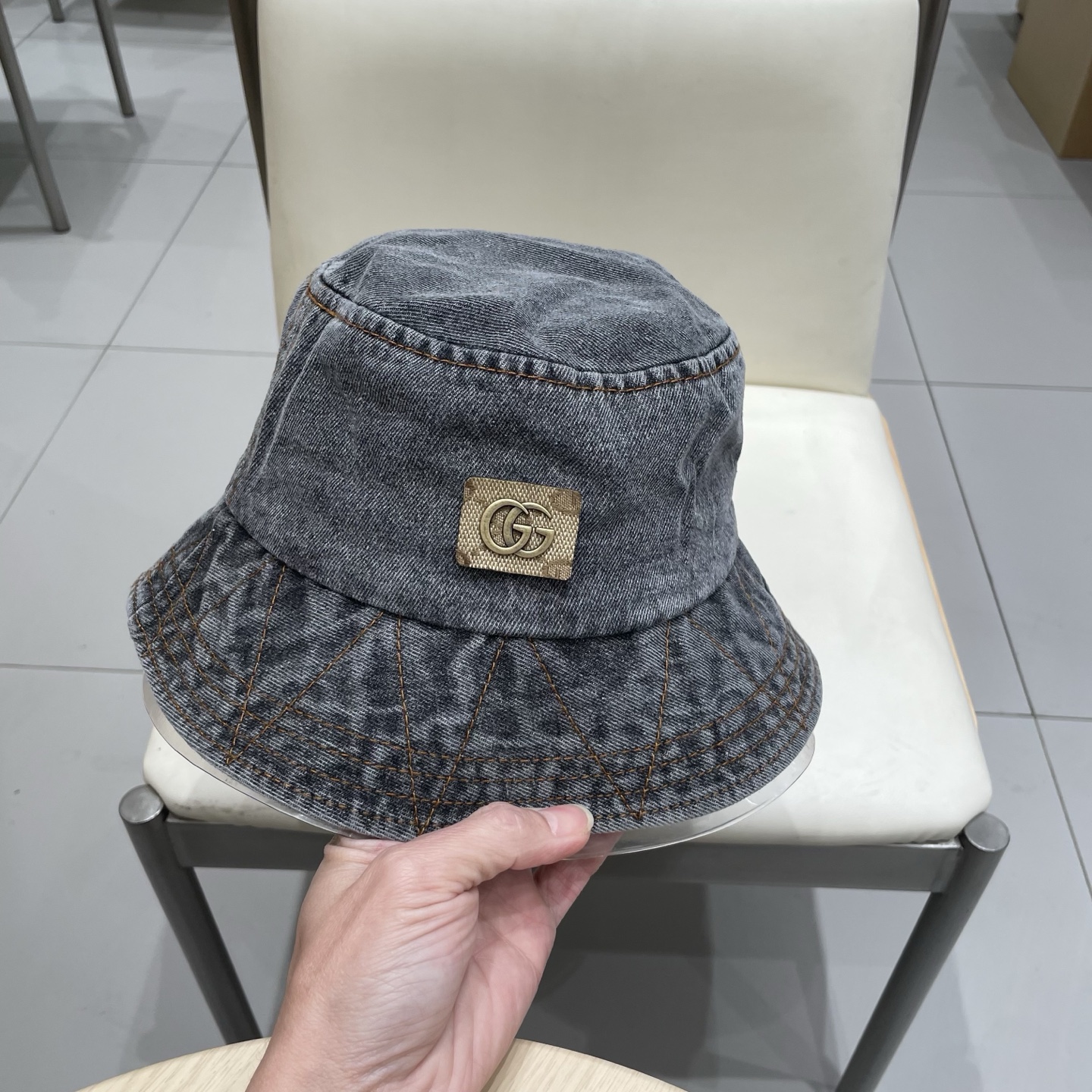  Gucci牛仔渔夫帽女春秋复古文艺水桶帽子显脸小百搭遮阳防晒素颜盆帽潮