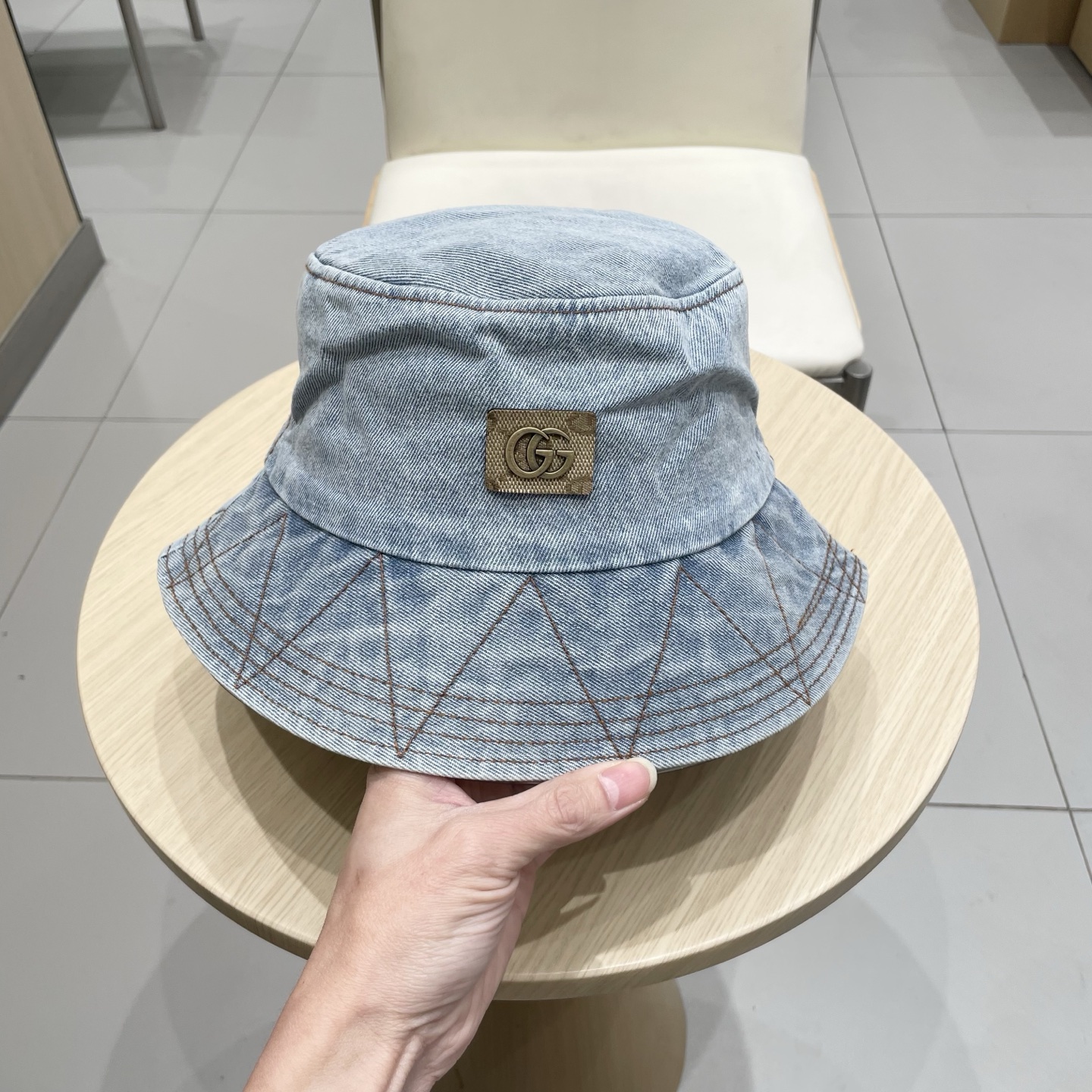  Gucci牛仔渔夫帽女春秋复古文艺水桶帽子显脸小百搭遮阳防晒素颜盆帽潮