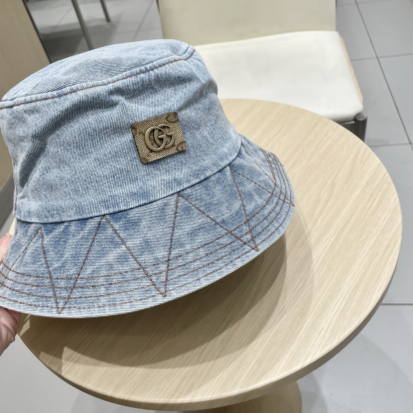  Gucci牛仔渔夫帽女春秋复古文艺水桶帽子显脸小百搭遮阳防晒素颜盆帽潮