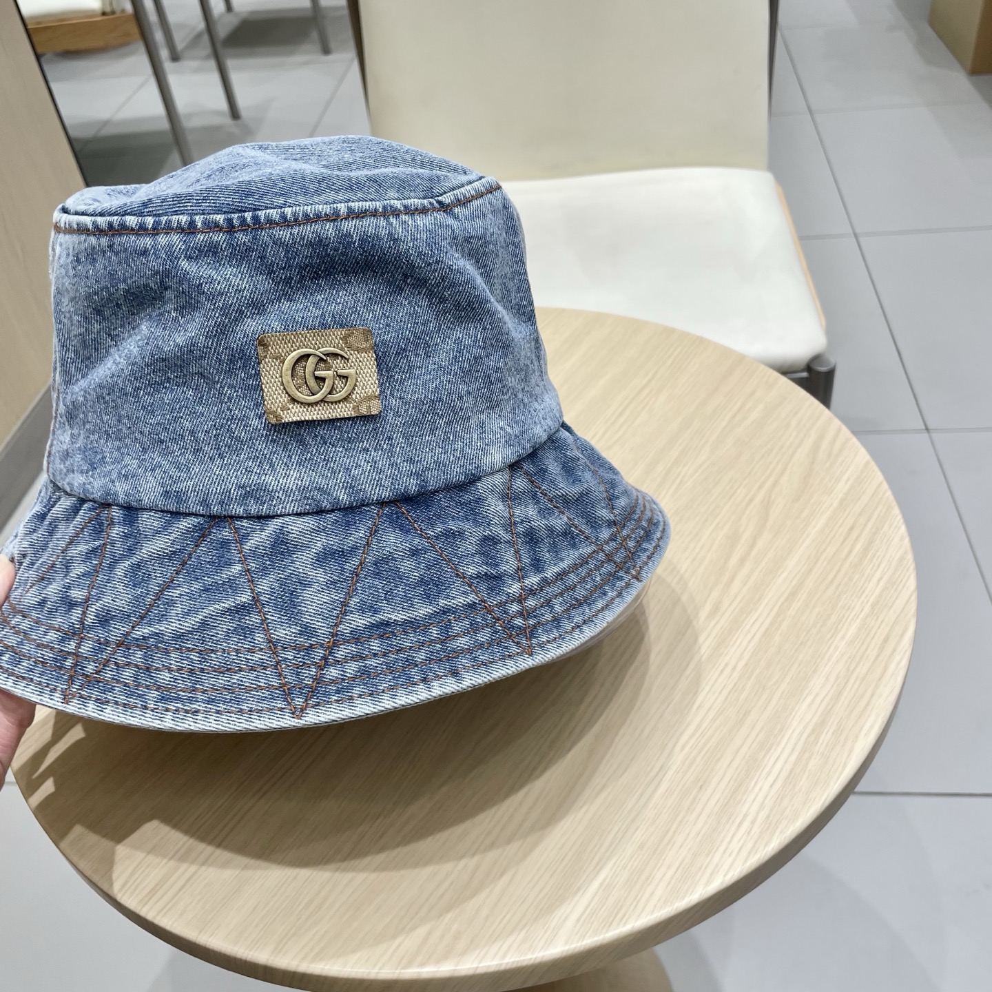  Gucci牛仔渔夫帽女春秋复古文艺水桶帽子显脸小百搭遮阳防晒素颜盆帽潮