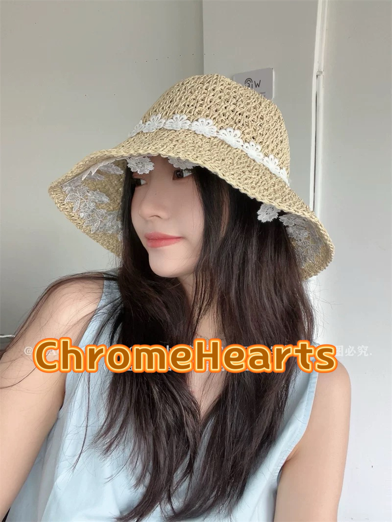  克罗心气质甜美蕾丝花朵草帽女休闲海边沙滩大檐遮阳草编帽子淑女度假风