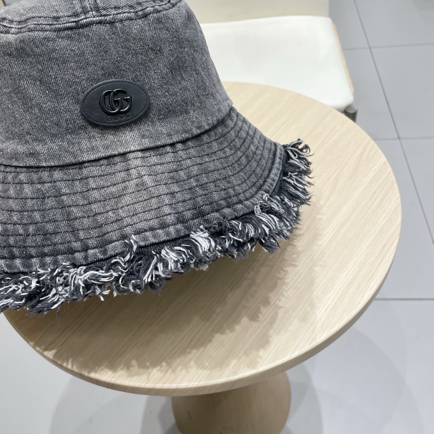 Gucci日系复古牛仔渔夫帽子女夏大头围水桶盆帽做旧遮阳防晒显脸小帽子