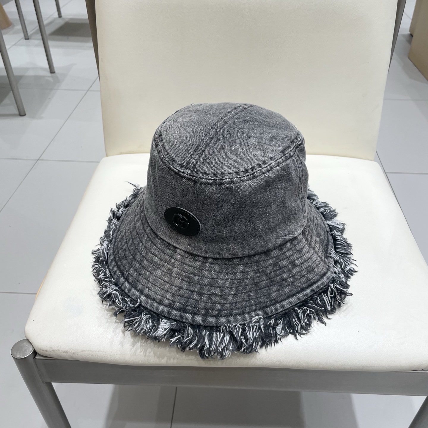 Gucci日系复古牛仔渔夫帽子女夏大头围水桶盆帽做旧遮阳防晒显脸小帽子