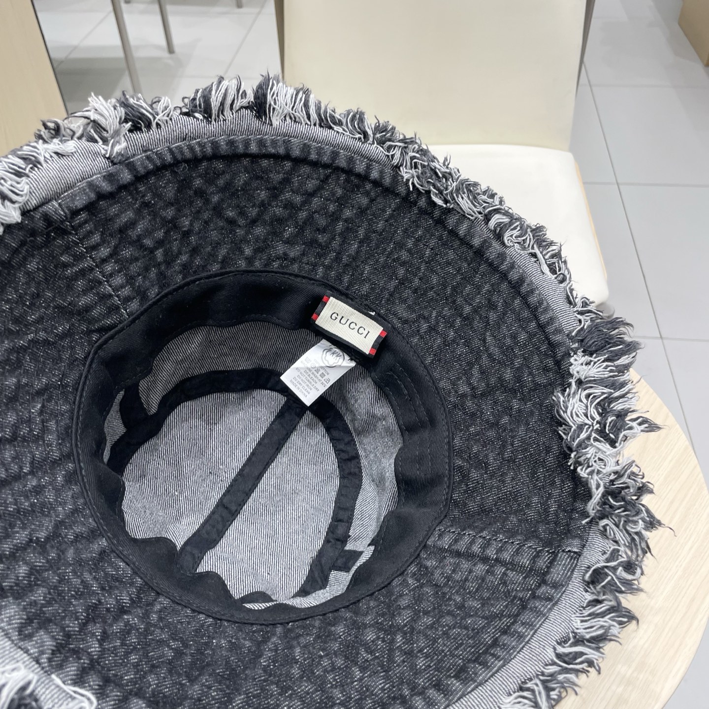 Gucci日系复古牛仔渔夫帽子女夏大头围水桶盆帽做旧遮阳防晒显脸小帽子