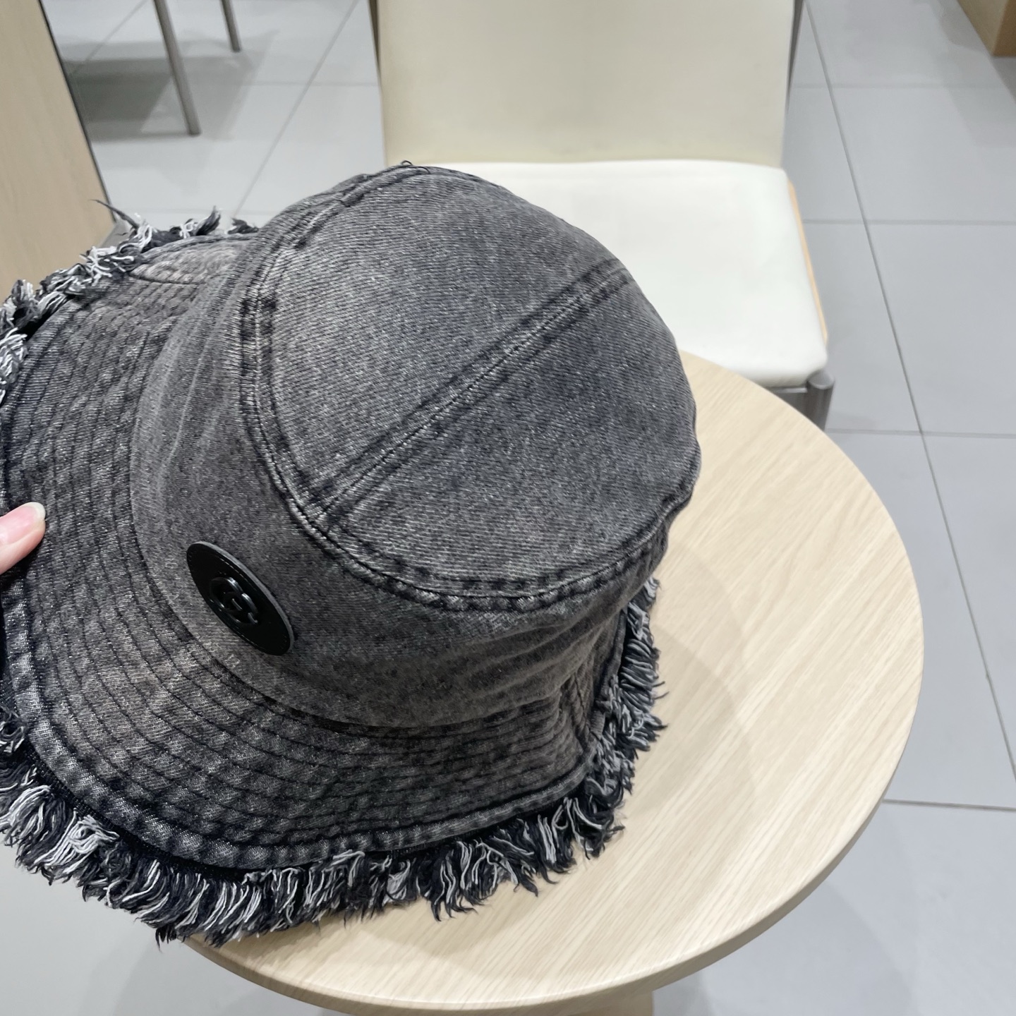 Gucci日系复古牛仔渔夫帽子女夏大头围水桶盆帽做旧遮阳防晒显脸小帽子