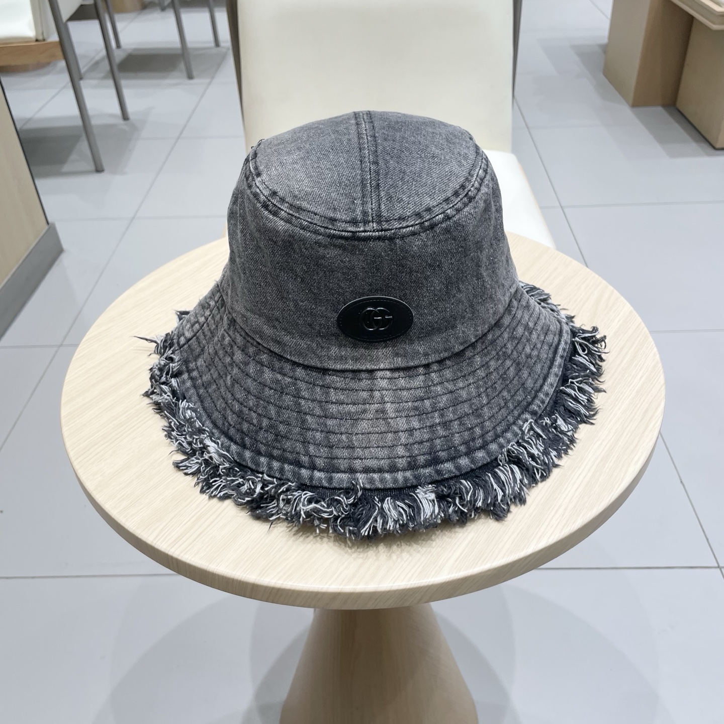 Gucci日系复古牛仔渔夫帽子女夏大头围水桶盆帽做旧遮阳防晒显脸小帽子