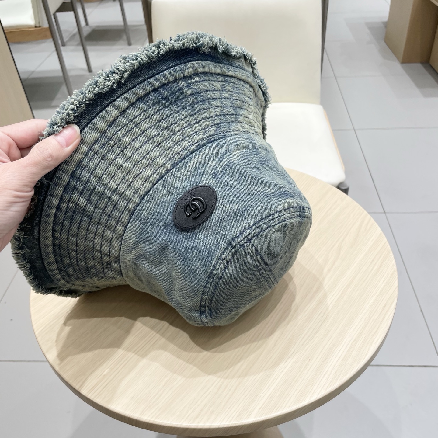 Gucci日系复古牛仔渔夫帽子女夏大头围水桶盆帽做旧遮阳防晒显脸小帽子