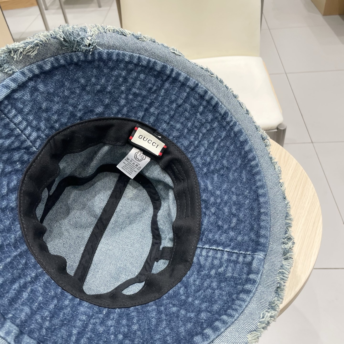 Gucci日系复古牛仔渔夫帽子女夏大头围水桶盆帽做旧遮阳防晒显脸小帽子