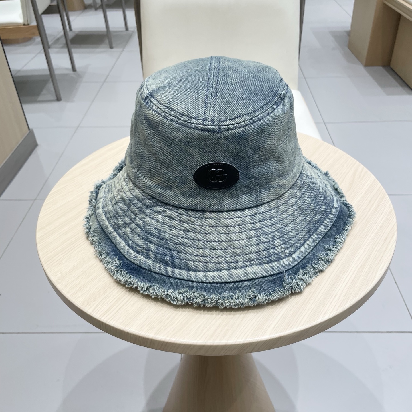 Gucci日系复古牛仔渔夫帽子女夏大头围水桶盆帽做旧遮阳防晒显脸小帽子