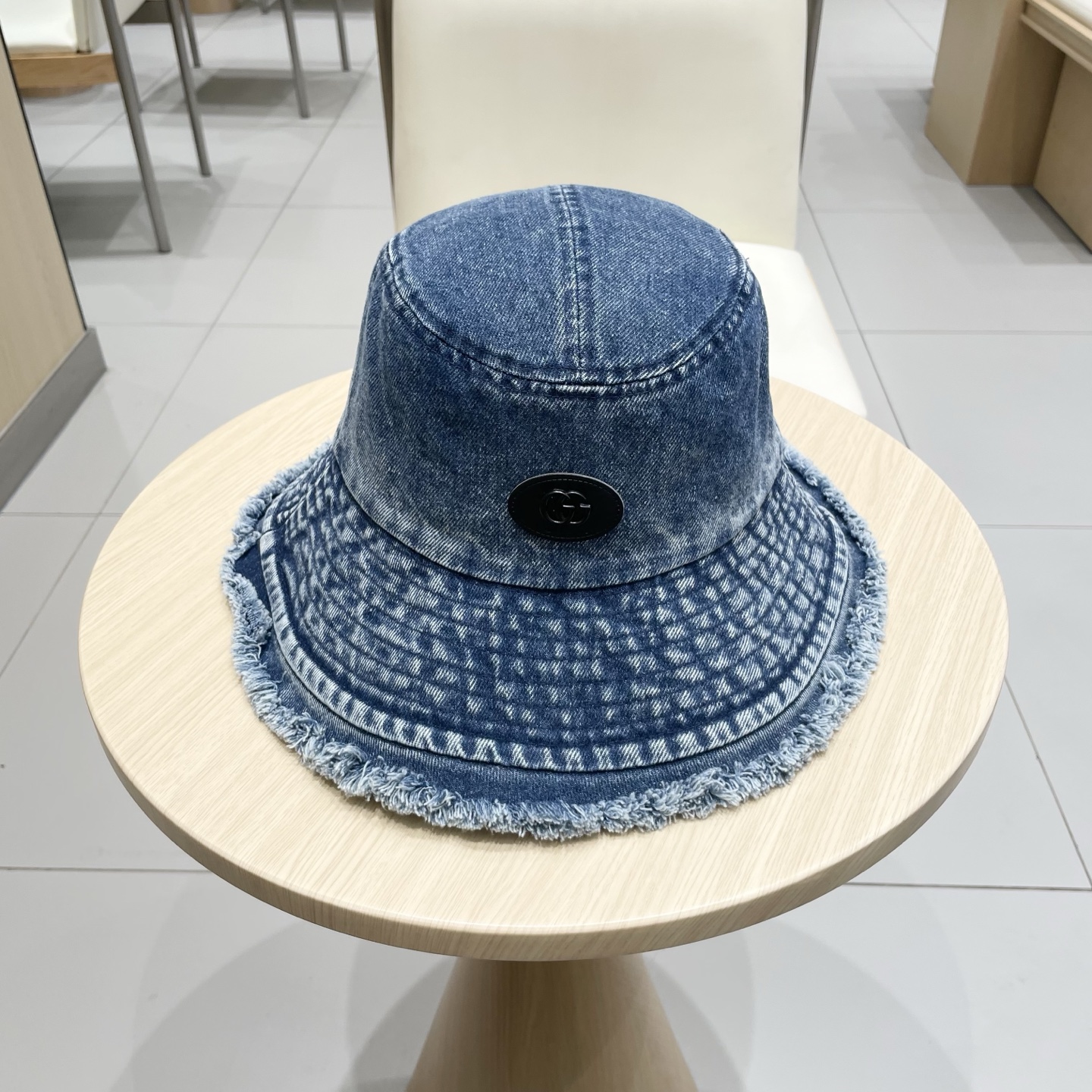 Gucci日系复古牛仔渔夫帽子女夏大头围水桶盆帽做旧遮阳防晒显脸小帽子