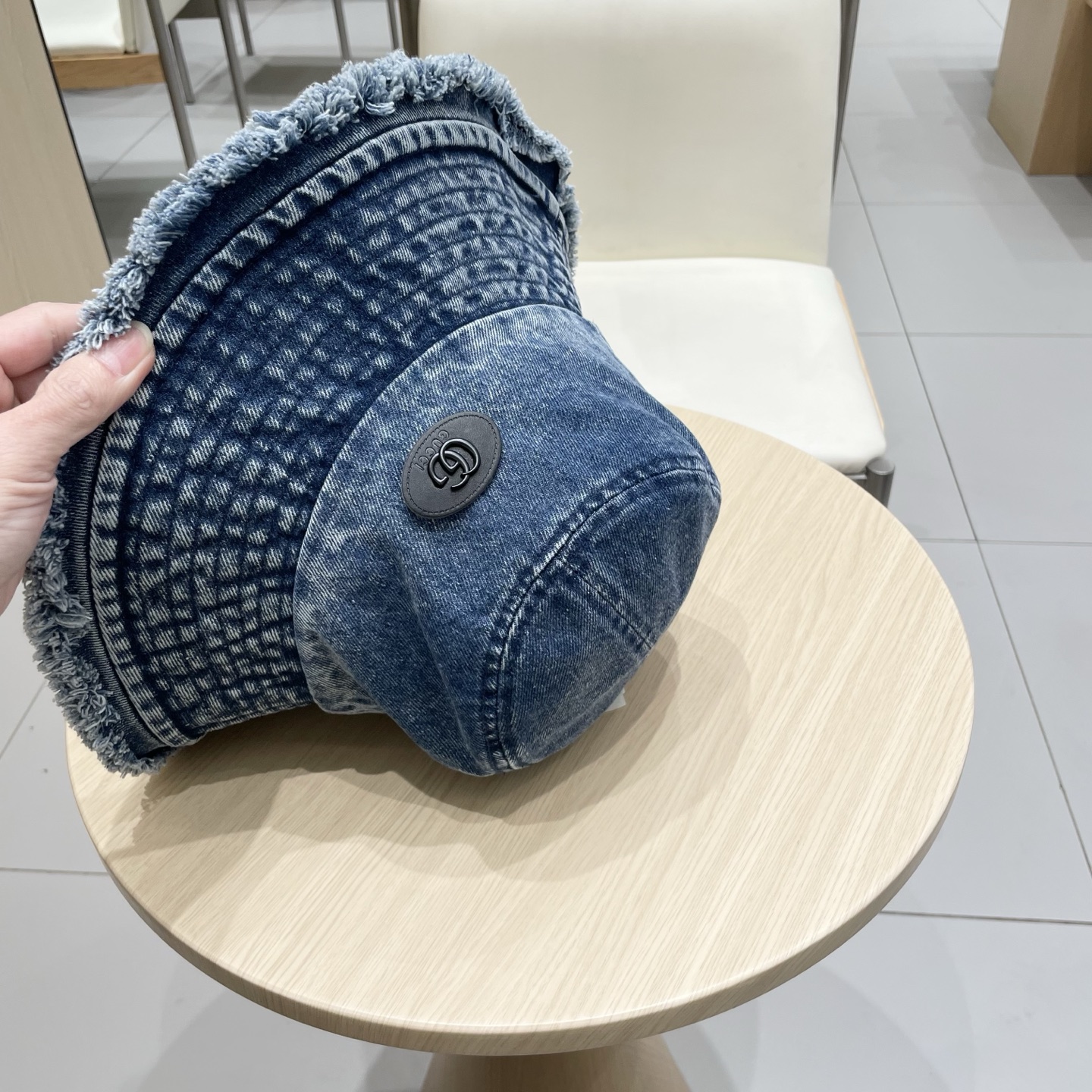 Gucci日系复古牛仔渔夫帽子女夏大头围水桶盆帽做旧遮阳防晒显脸小帽子