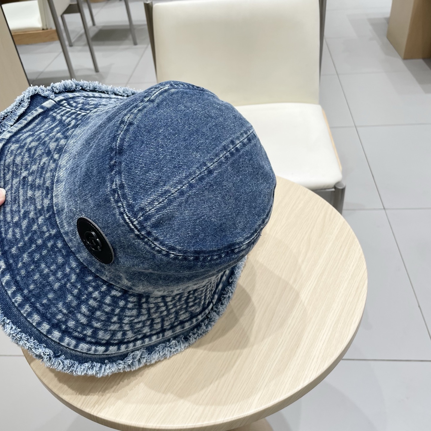 Gucci日系复古牛仔渔夫帽子女夏大头围水桶盆帽做旧遮阳防晒显脸小帽子