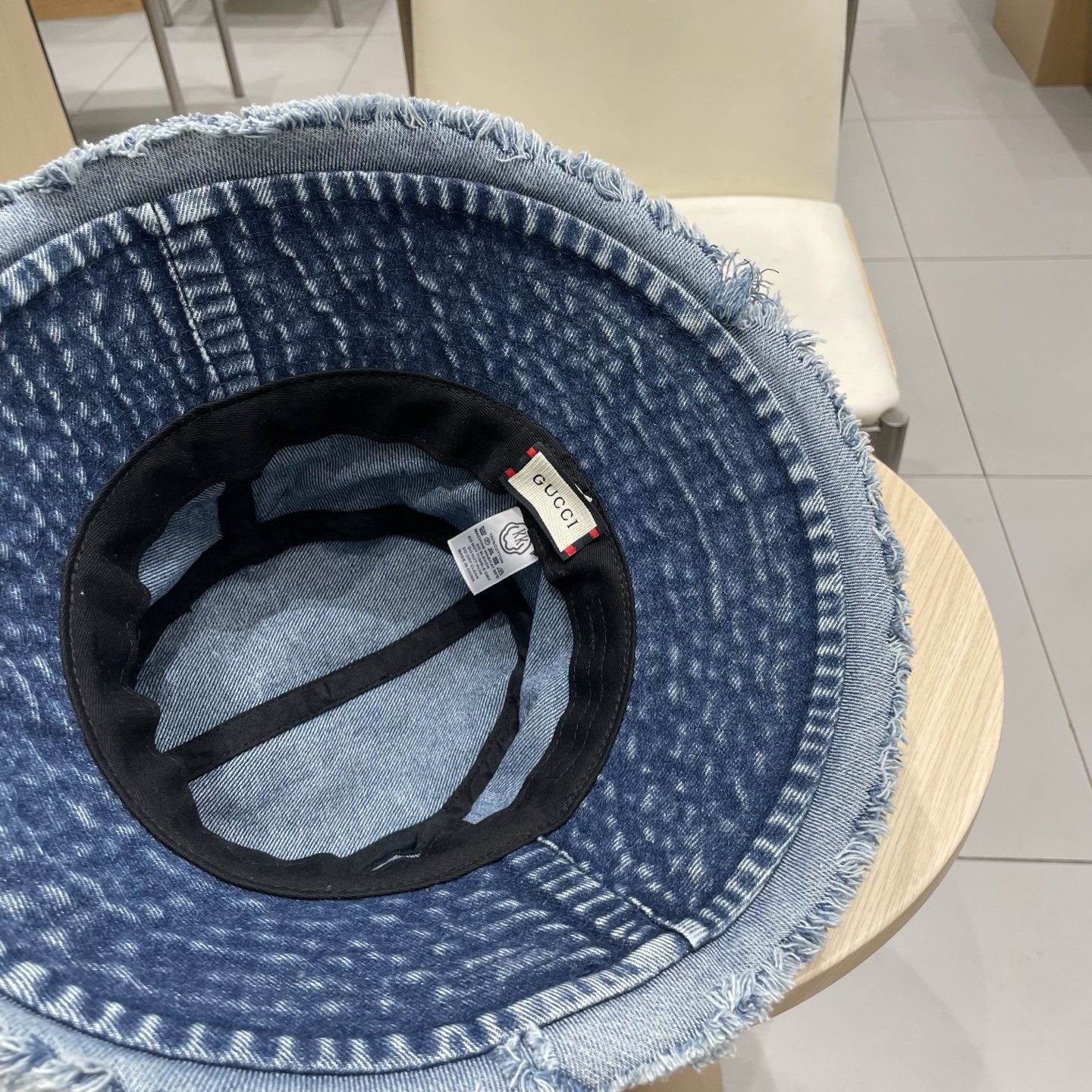 Gucci日系复古牛仔渔夫帽子女夏大头围水桶盆帽做旧遮阳防晒显脸小帽子