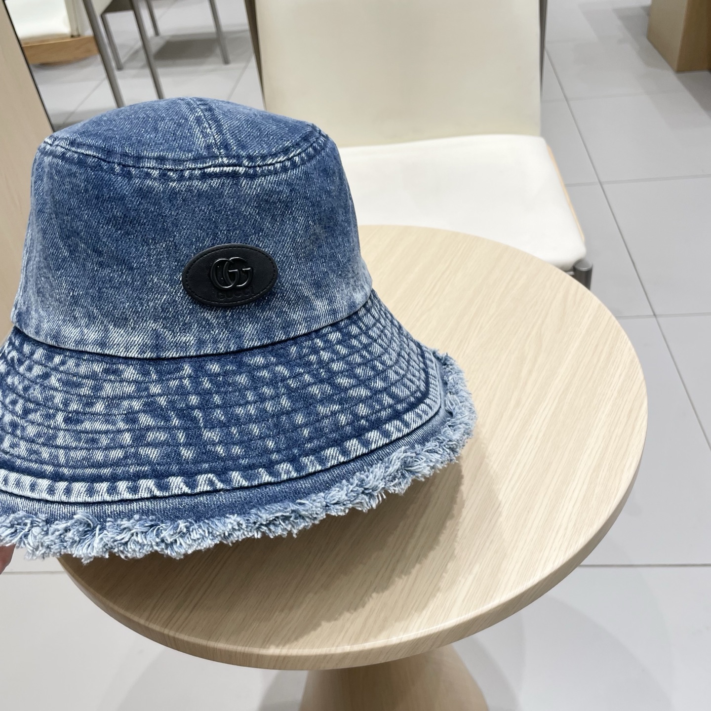 Gucci日系复古牛仔渔夫帽子女夏大头围水桶盆帽做旧遮阳防晒显脸小帽子