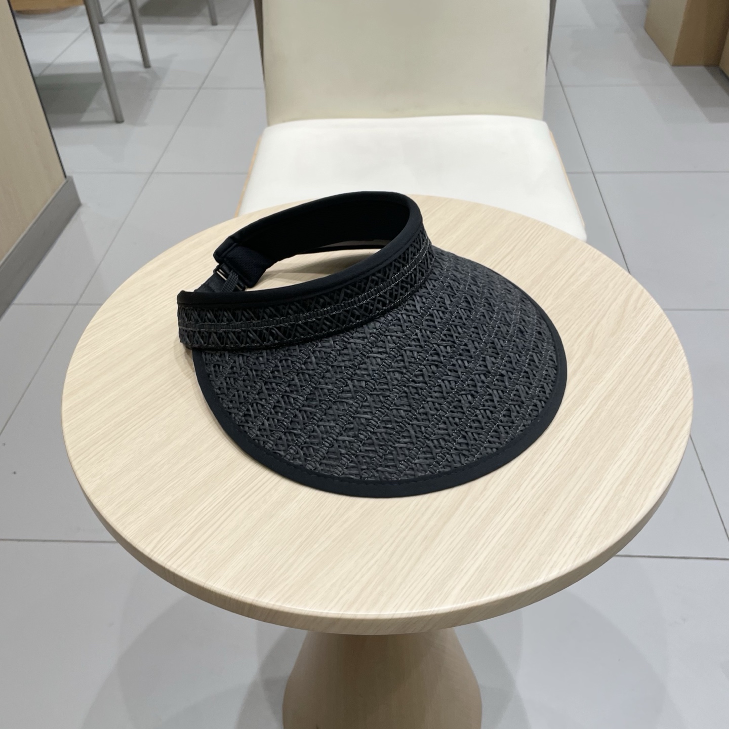 普拉达Prada夏季草编黑胶空顶帽女韩系大檐户外出游防晒遮阳帽遮脸可折叠帽子