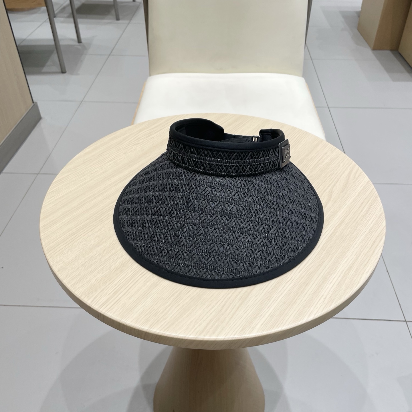 普拉达Prada夏季草编黑胶空顶帽女韩系大檐户外出游防晒遮阳帽遮脸可折叠帽子