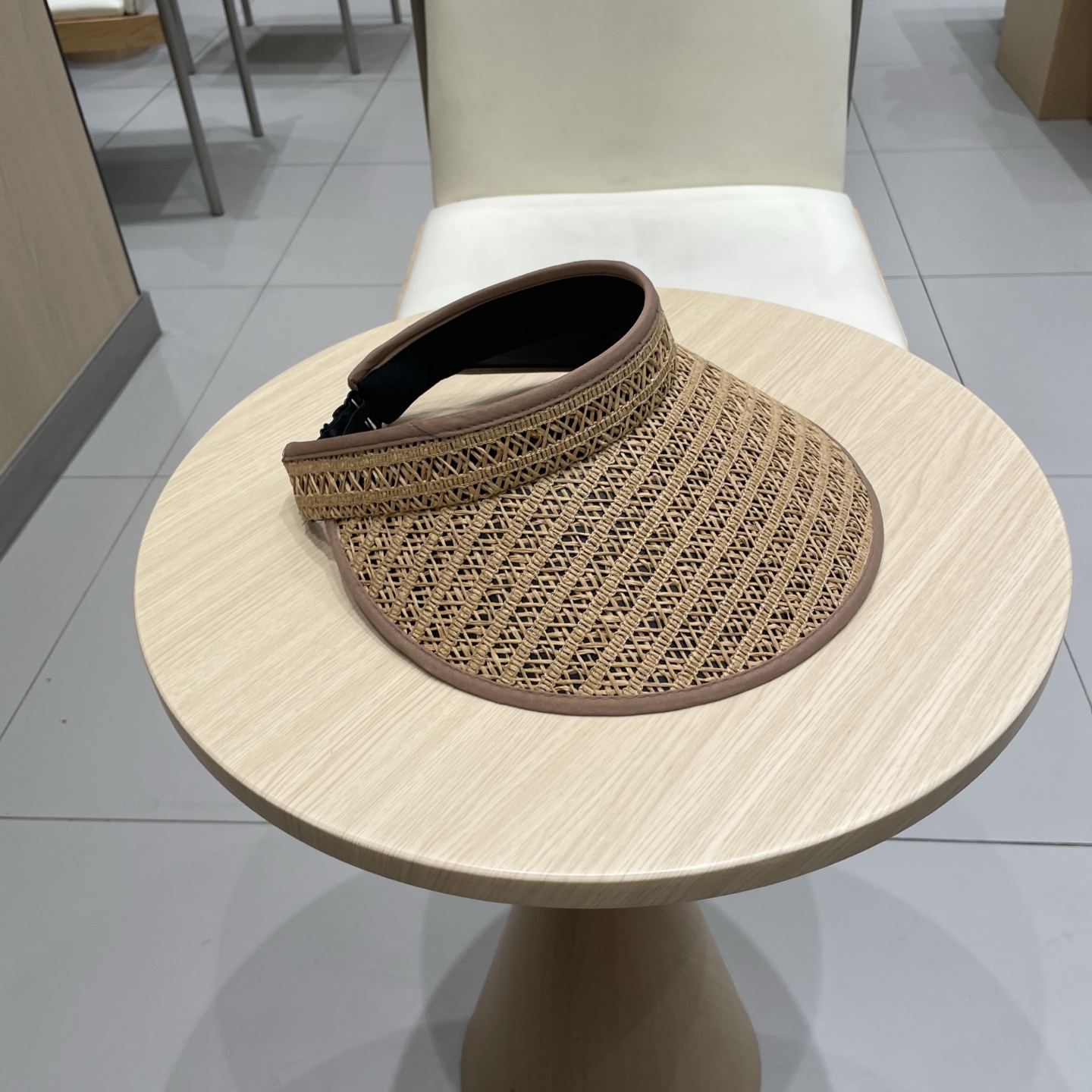 普拉达Prada夏季草编黑胶空顶帽女韩系大檐户外出游防晒遮阳帽遮脸可折叠帽子