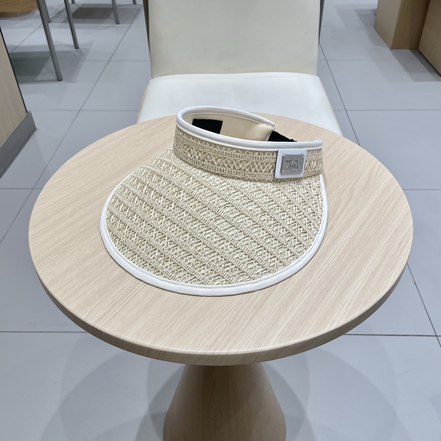 普拉达Prada夏季草编黑胶空顶帽女韩系大檐户外出游防晒遮阳帽遮脸可折叠帽子