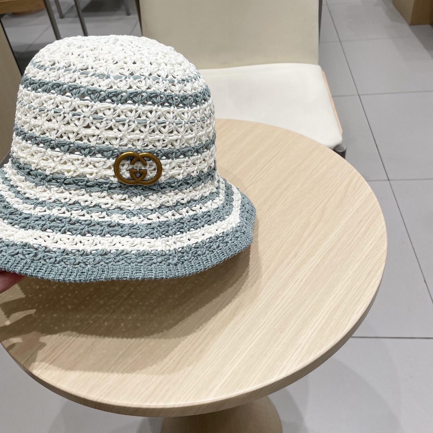   Gucci古奇日系针织卷边镂空渔夫帽子女春夏季2025新款透气遮阳防晒帽子盆帽