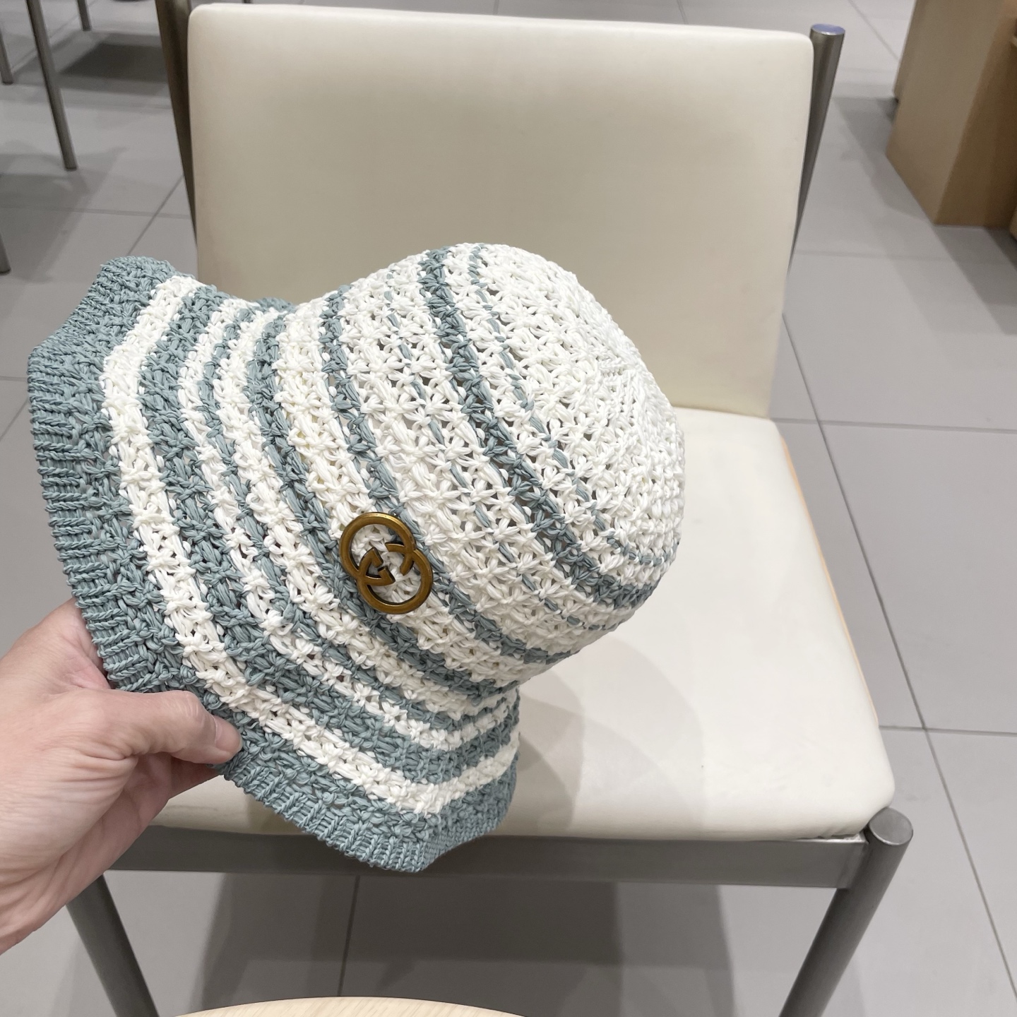   Gucci古奇日系针织卷边镂空渔夫帽子女春夏季2025新款透气遮阳防晒帽子盆帽