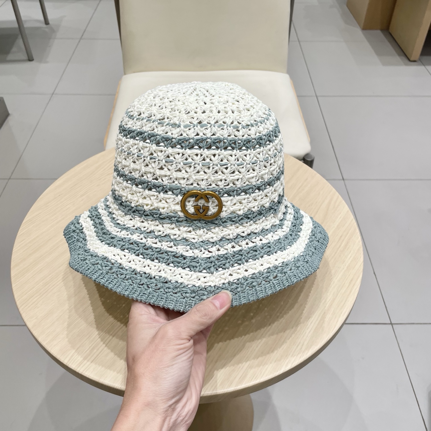   Gucci古奇日系针织卷边镂空渔夫帽子女春夏季2025新款透气遮阳防晒帽子盆帽