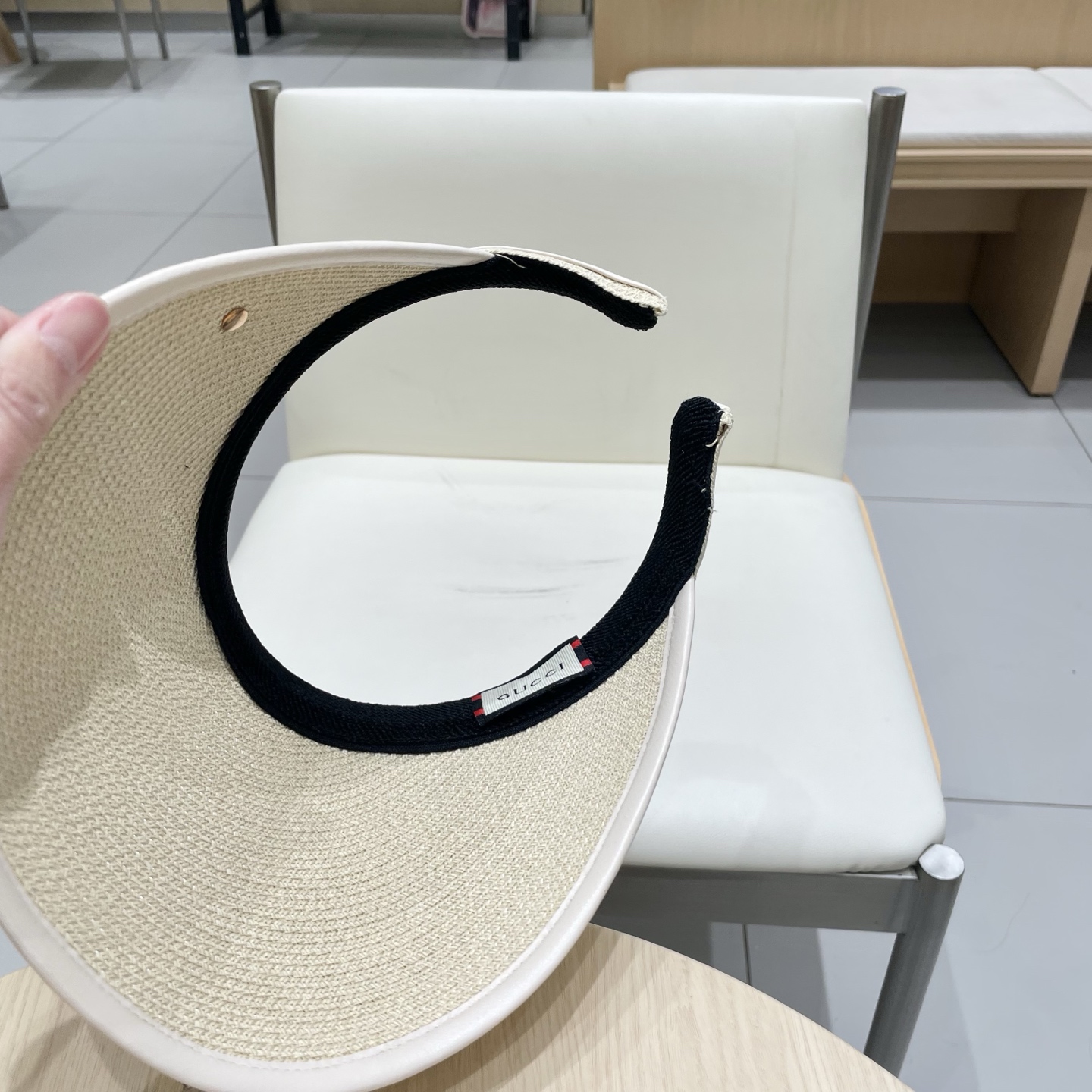  gucci古奇2025新款发箍式网红太阳帽皮边遮阳防紫外线空顶帽子沙滩防晒草帽