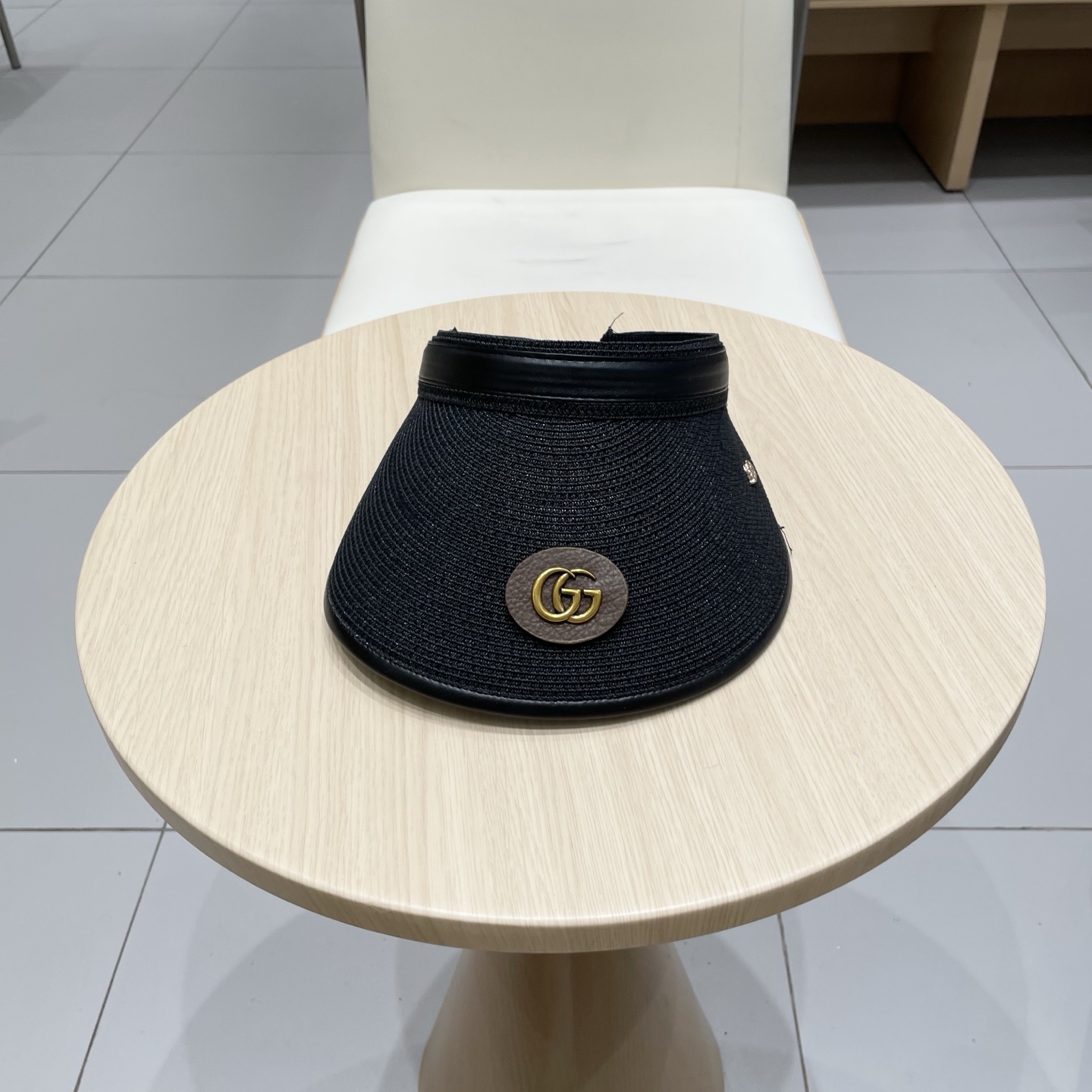 gucci古奇2025新款发箍式网红太阳帽皮边遮阳防紫外线空顶帽子沙滩防晒草帽