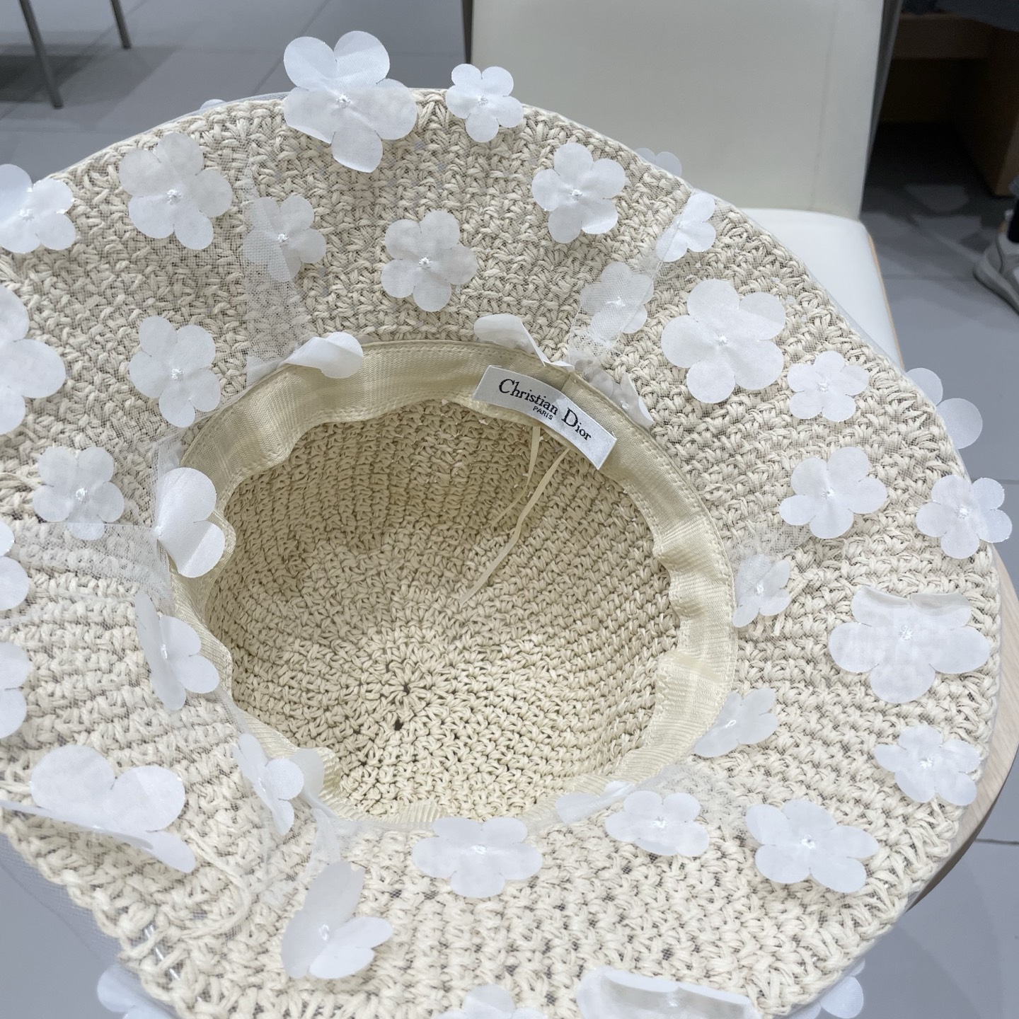 Dior迪奥草帽2025新款网纱立体小花蝴蝶结草帽女夏出游防晒太阳遮阳帽子