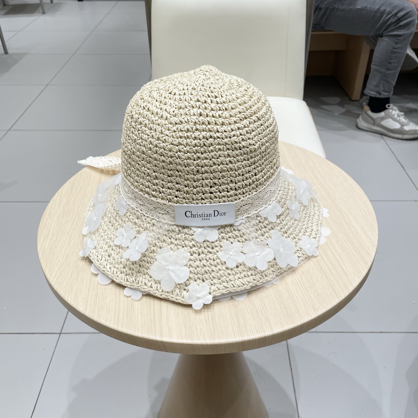 Dior迪奥草帽2025新款网纱立体小花蝴蝶结草帽女夏出游防晒太阳遮阳帽子