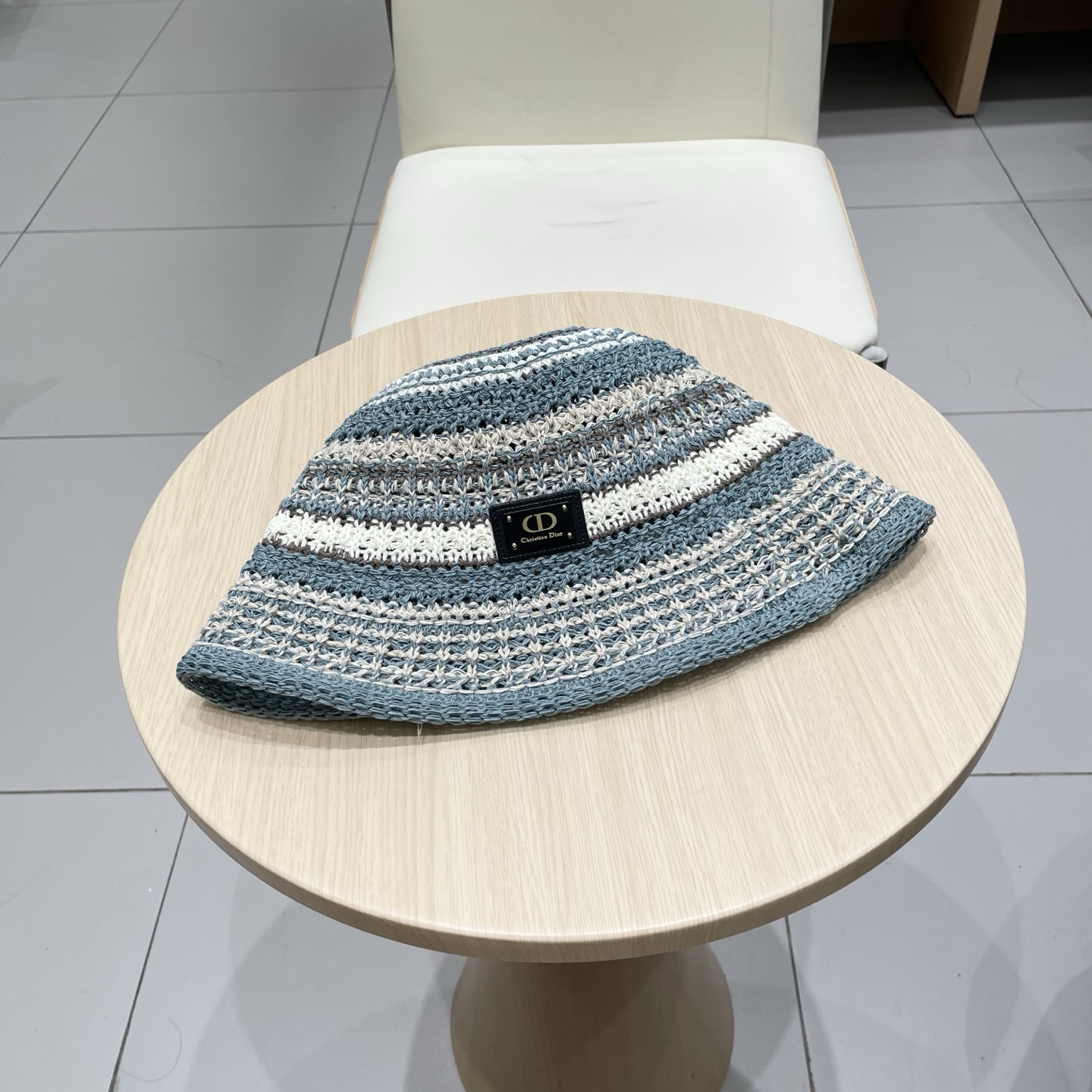 Dior迪奥水桶帽女春夏季2025新款针织镂空撞色条纹渔夫帽子户外百搭遮阳帽