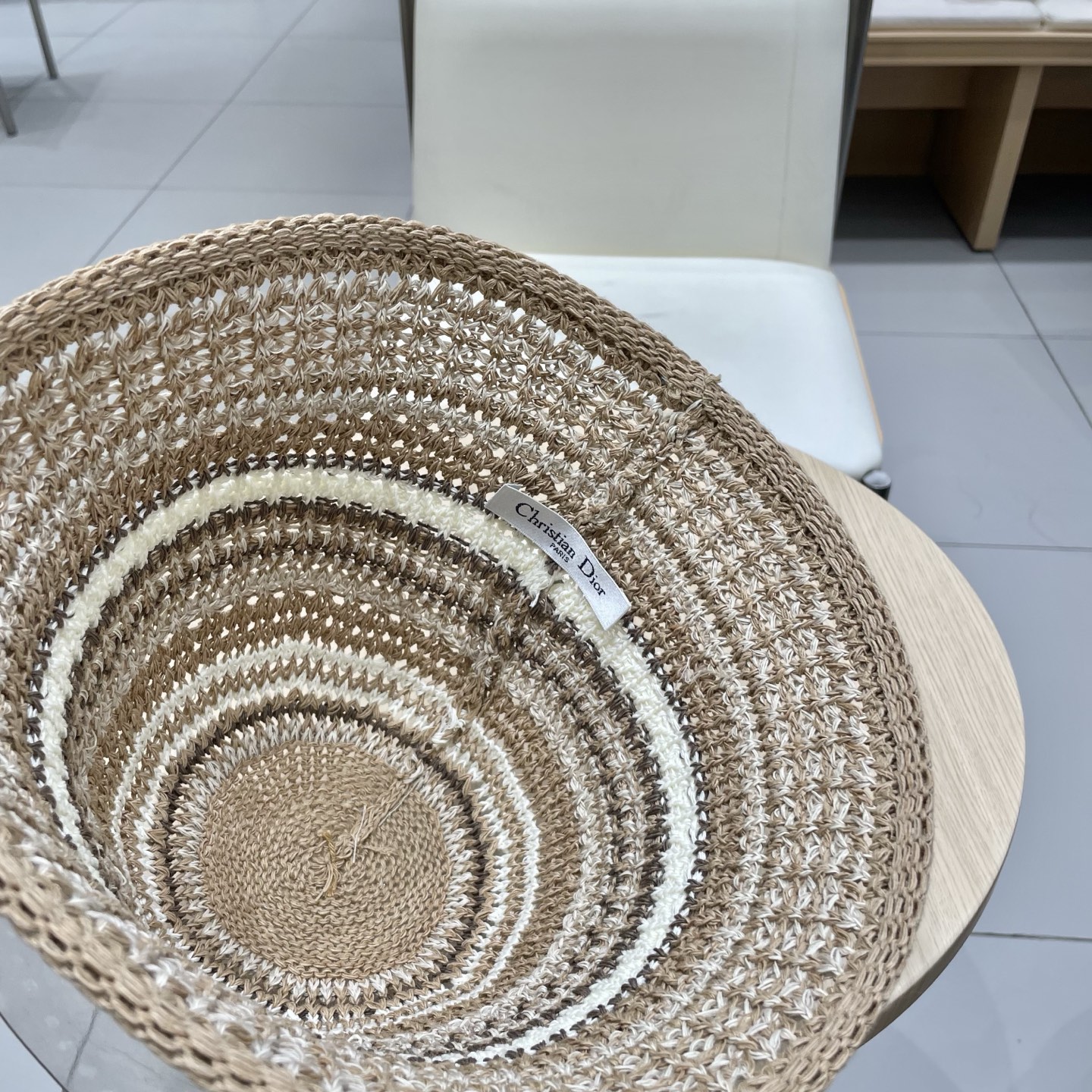 Dior迪奥水桶帽女春夏季2025新款针织镂空撞色条纹渔夫帽子户外百搭遮阳帽