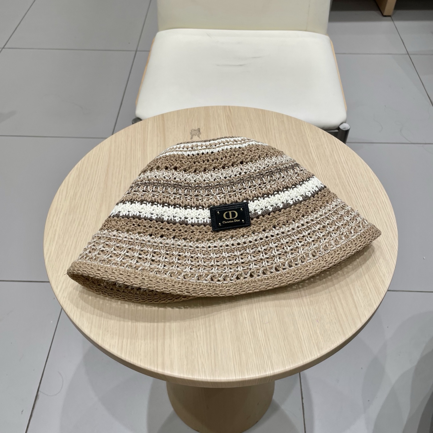 Dior迪奥水桶帽女春夏季2025新款针织镂空撞色条纹渔夫帽子户外百搭遮阳帽