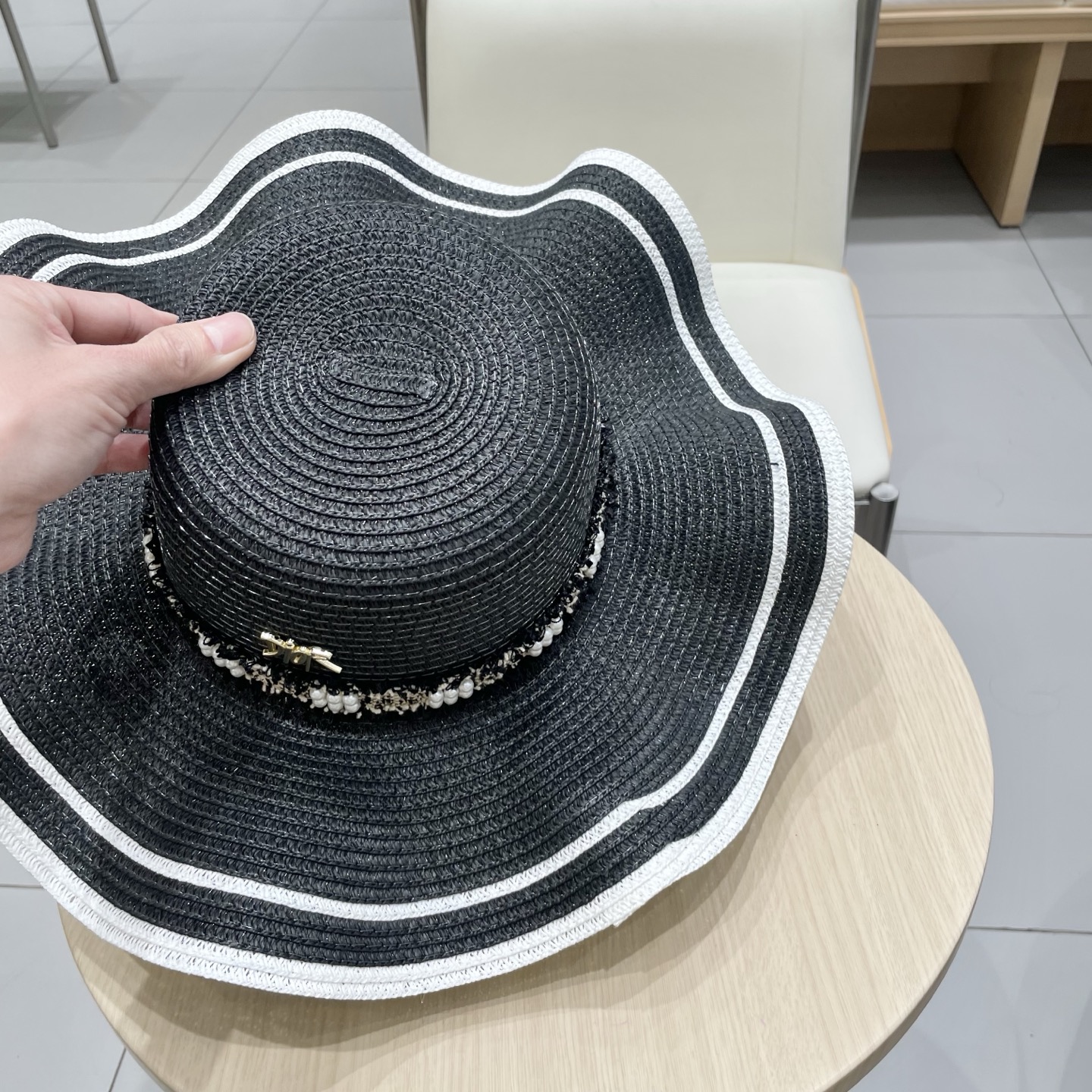 迪奥dior草帽，波浪边遮阳帽，头围57cm