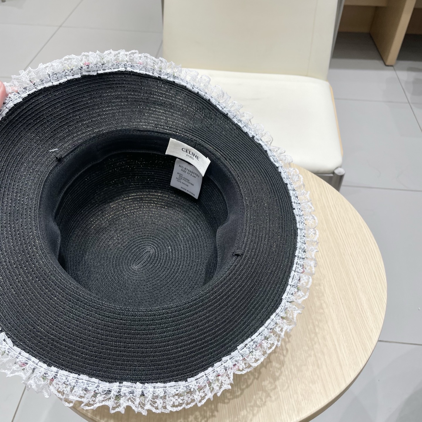 塞琳celien新款细草编织草帽，皮带平顶礼帽，头围57cm