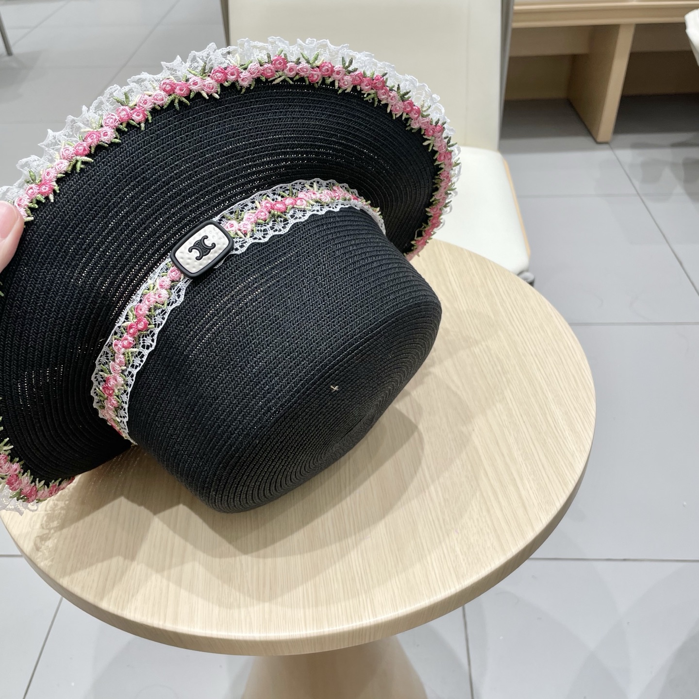 塞琳celien新款细草编织草帽，皮带平顶礼帽，头围57cm
