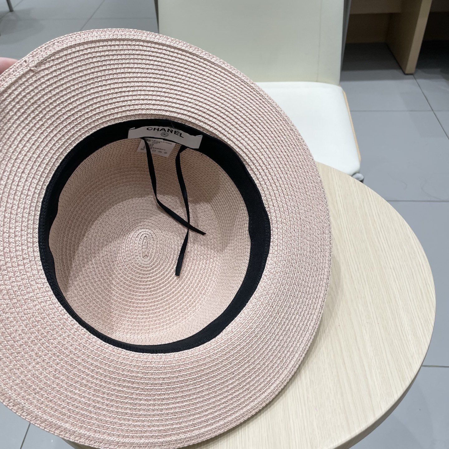 Chanel香奈儿平顶礼帽，遮阳草帽，头围57cm