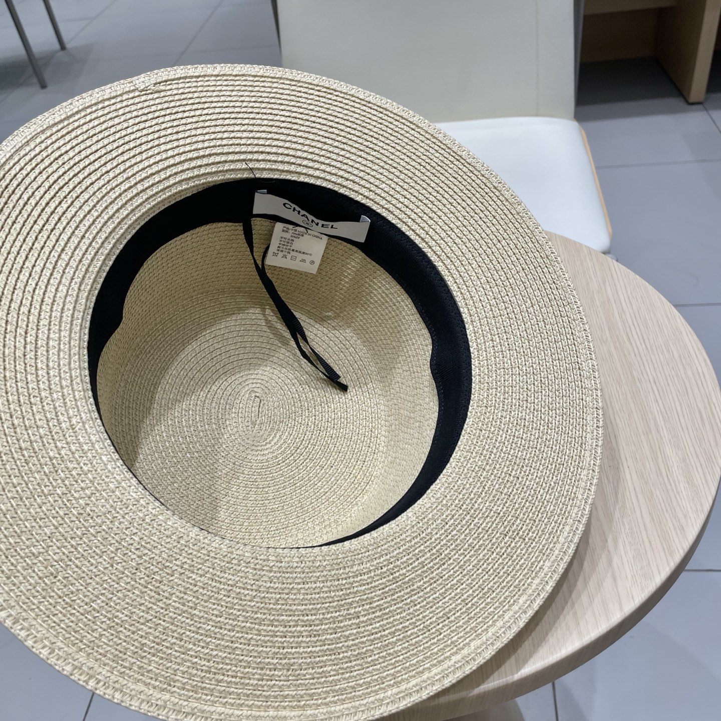 Chanel香奈儿平顶礼帽，遮阳草帽，头围57cm