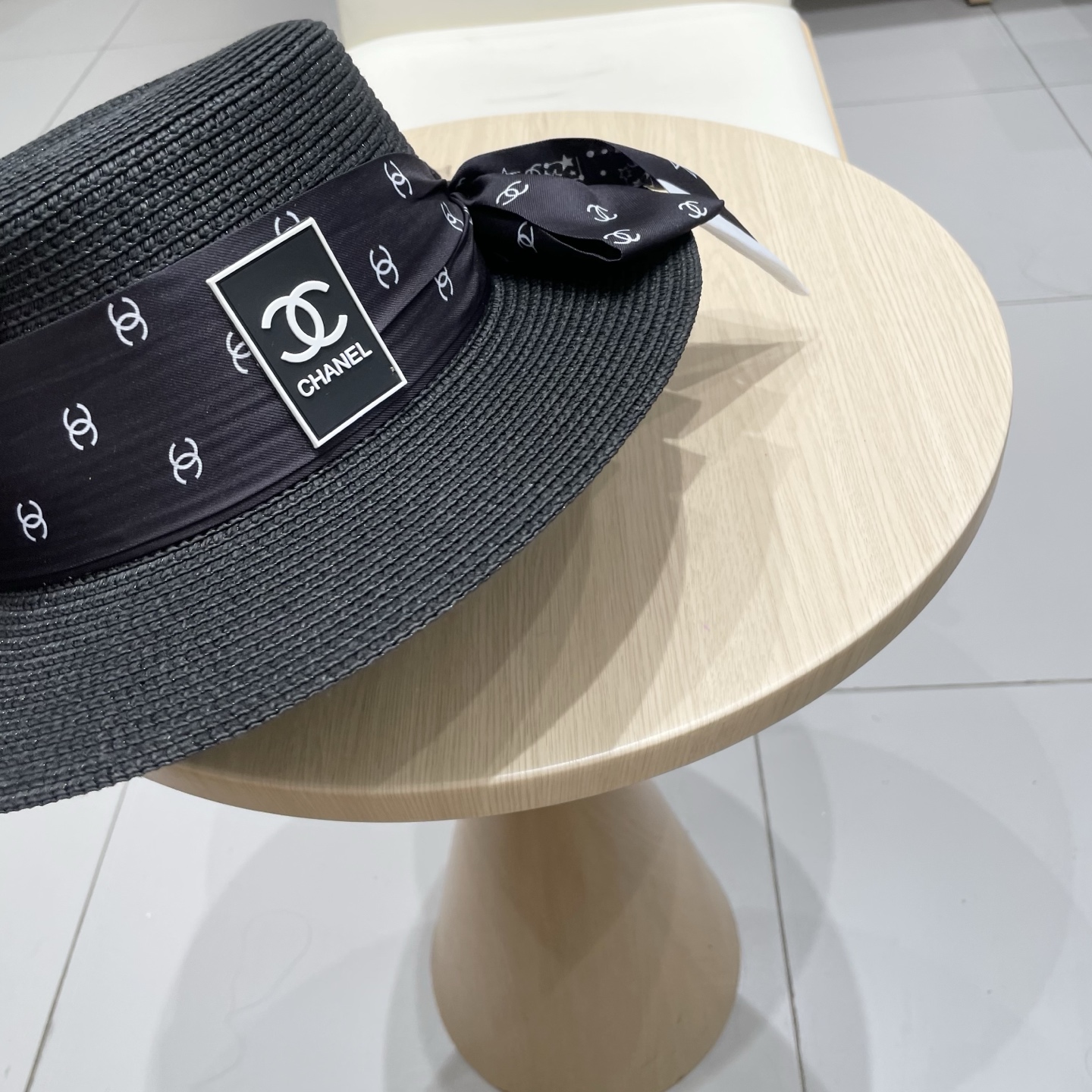 Chanel香奈儿平顶礼帽，遮阳草帽，头围57cm