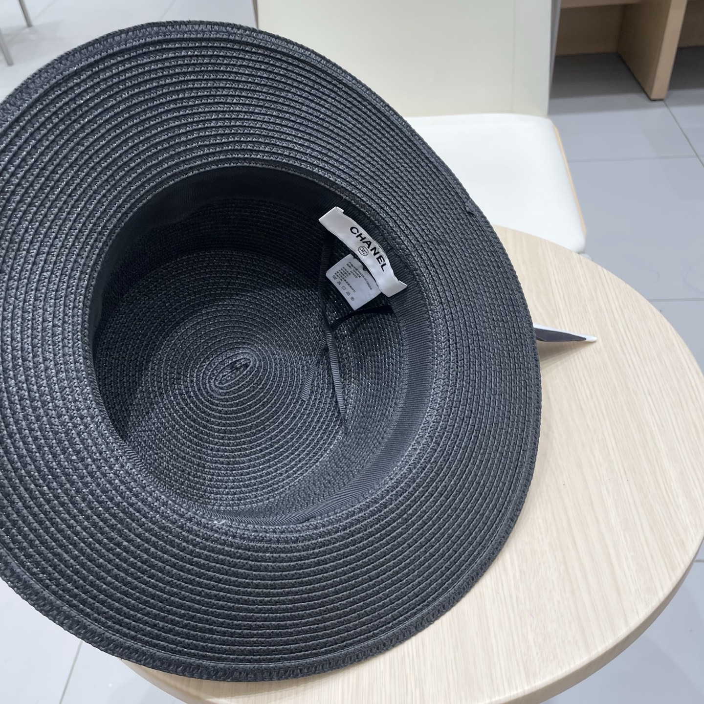 Chanel香奈儿平顶礼帽，遮阳草帽，头围57cm