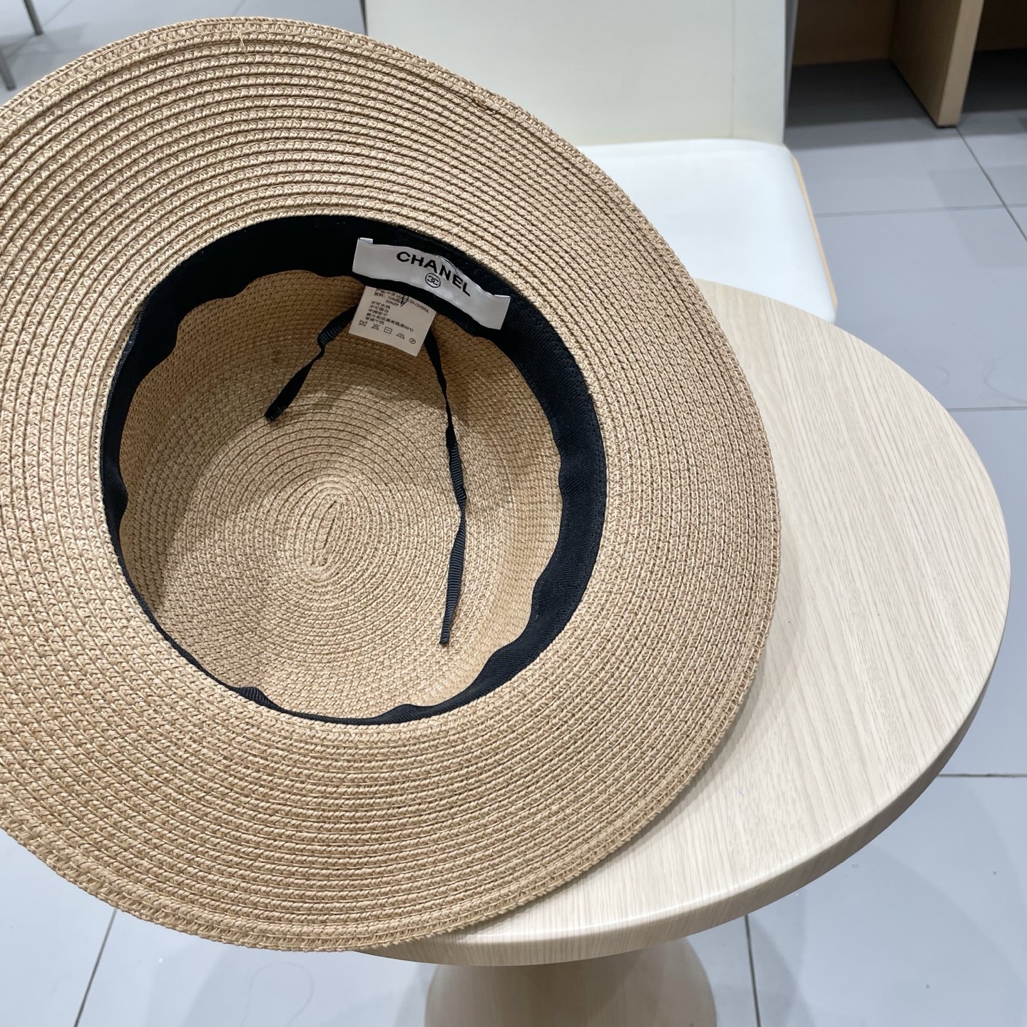 Chanel香奈儿平顶礼帽，遮阳草帽，头围57cm