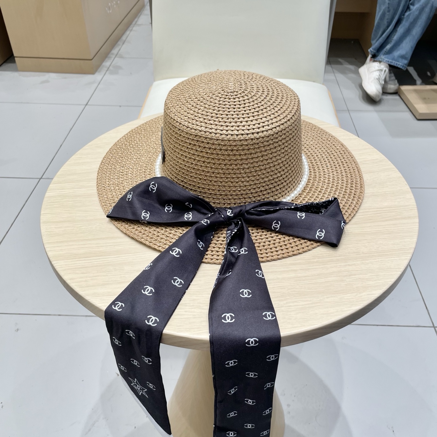 【CHANEL香奈儿】2026新款小香风珍珠丝带度假风盆帽草帽，出街旅行单品