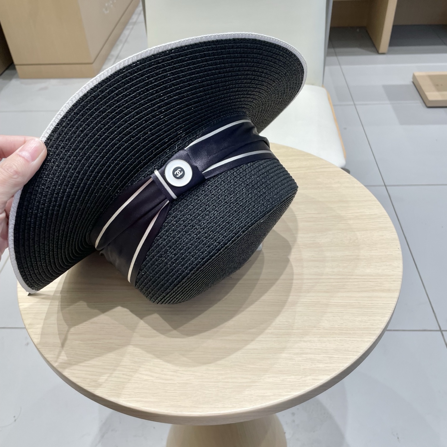 Chanel香奈儿名媛风小礼帽，平顶草帽，头围57cm