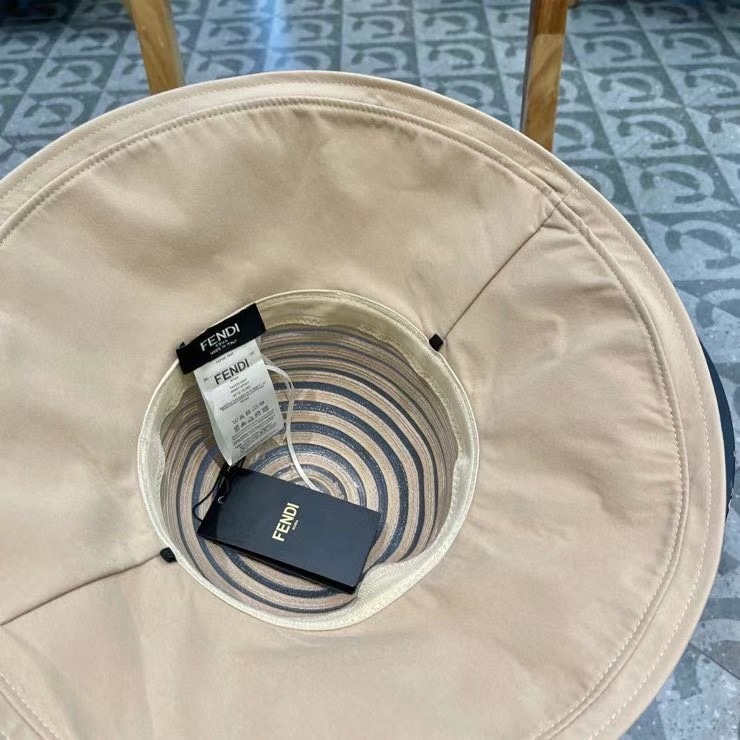 FENDI芬迪春款帽子女条纹网纱透气蝴蝶结渔夫帽大帽檐遮阳帽夏季防晒太阳帽