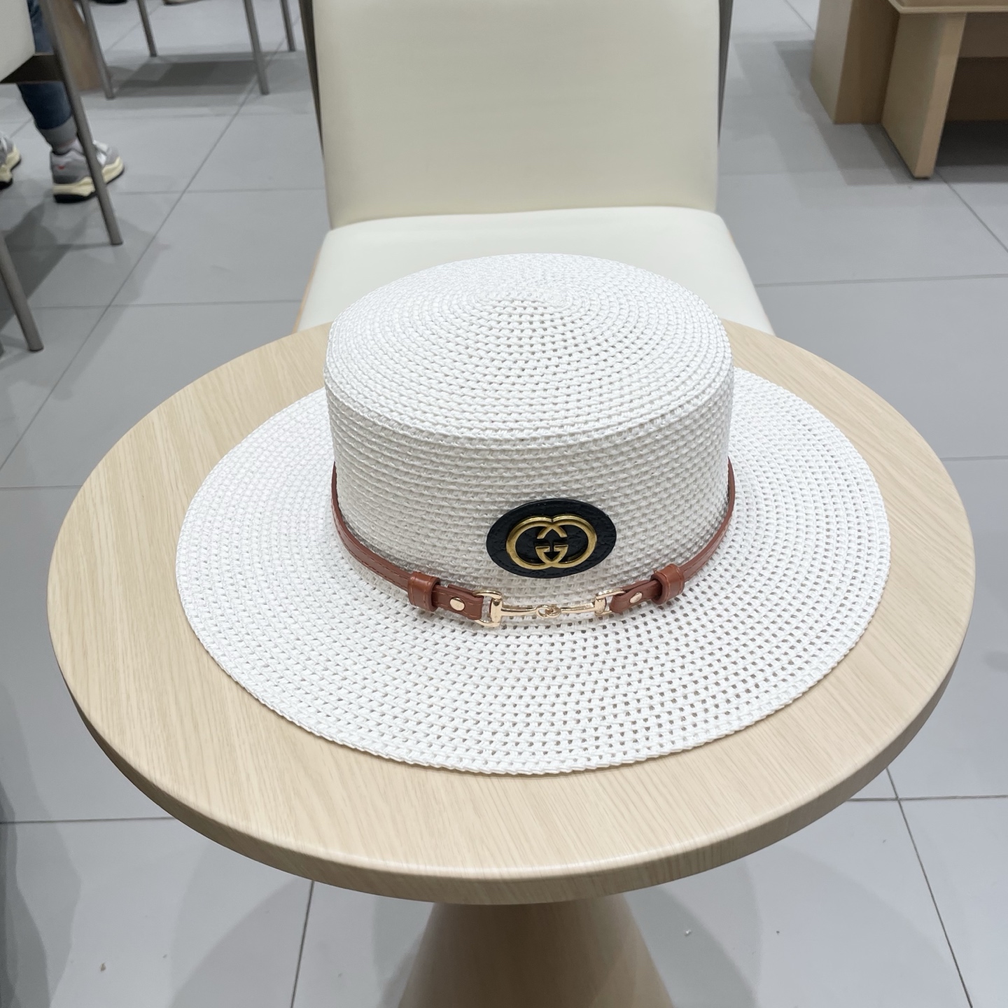  Gucci古奇2025原单皮带扣草帽，名媛平顶草帽制作，可折叠，携带方便，头围57cm