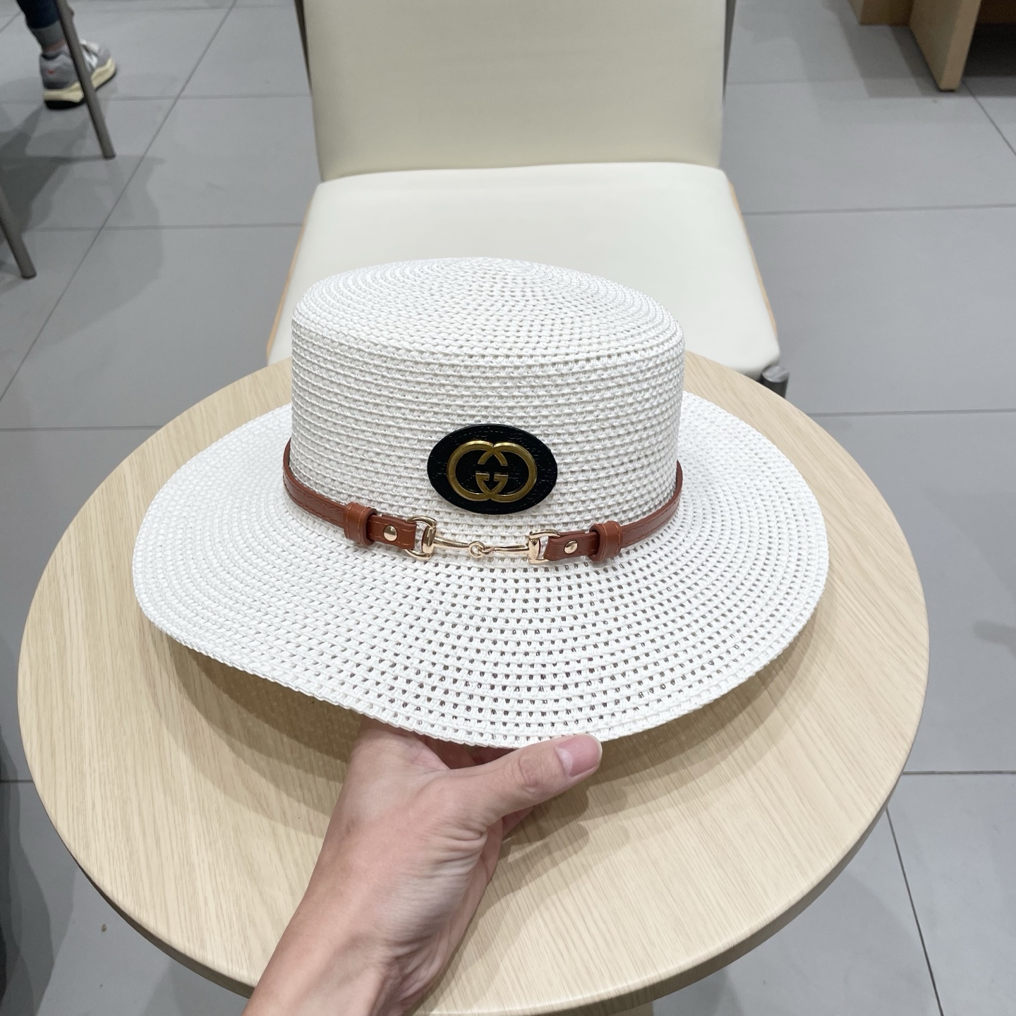  Gucci古奇2025原单皮带扣草帽，名媛平顶草帽制作，可折叠，携带方便，头围57cm