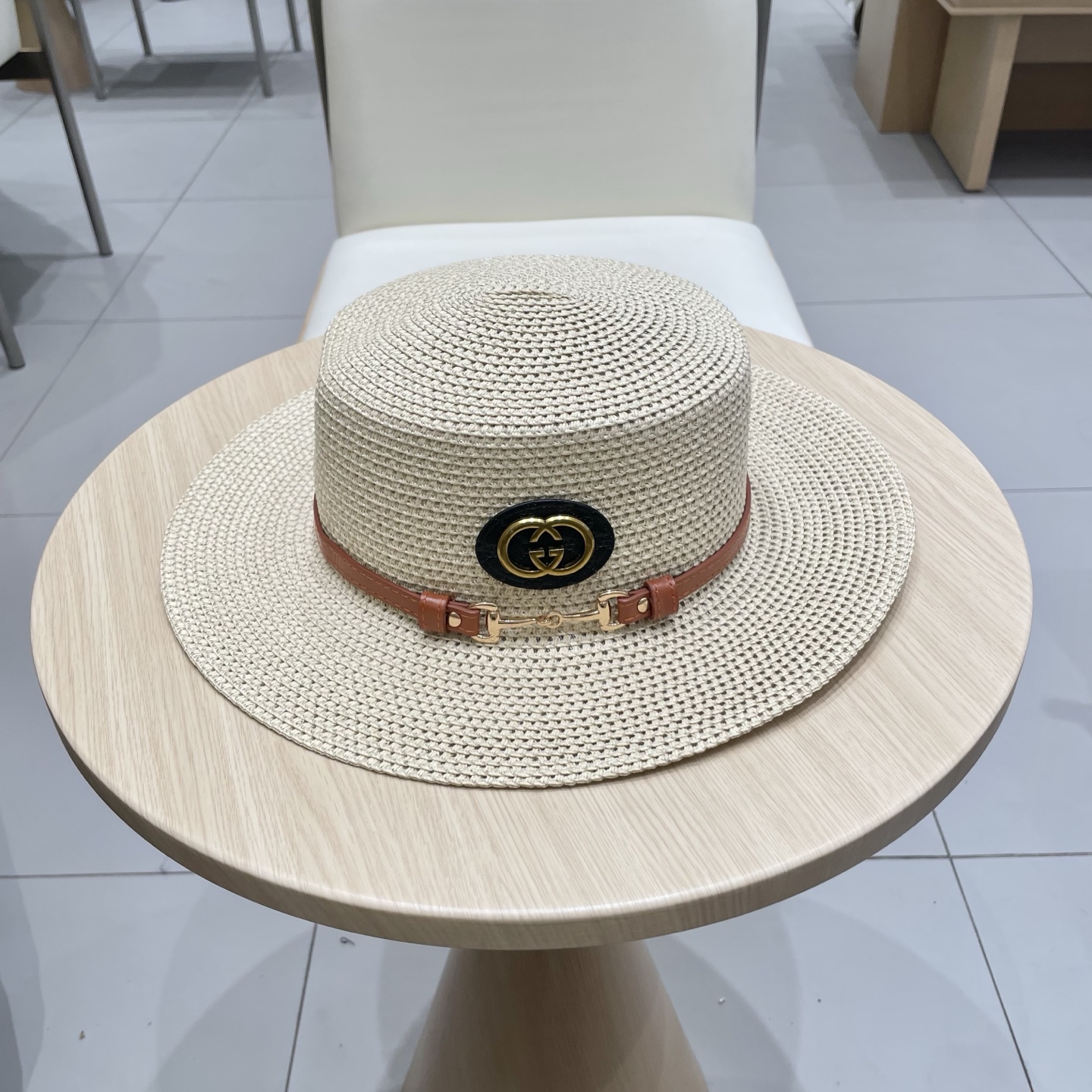  Gucci古奇2025原单皮带扣草帽，名媛平顶草帽制作，可折叠，携带方便，头围57cm