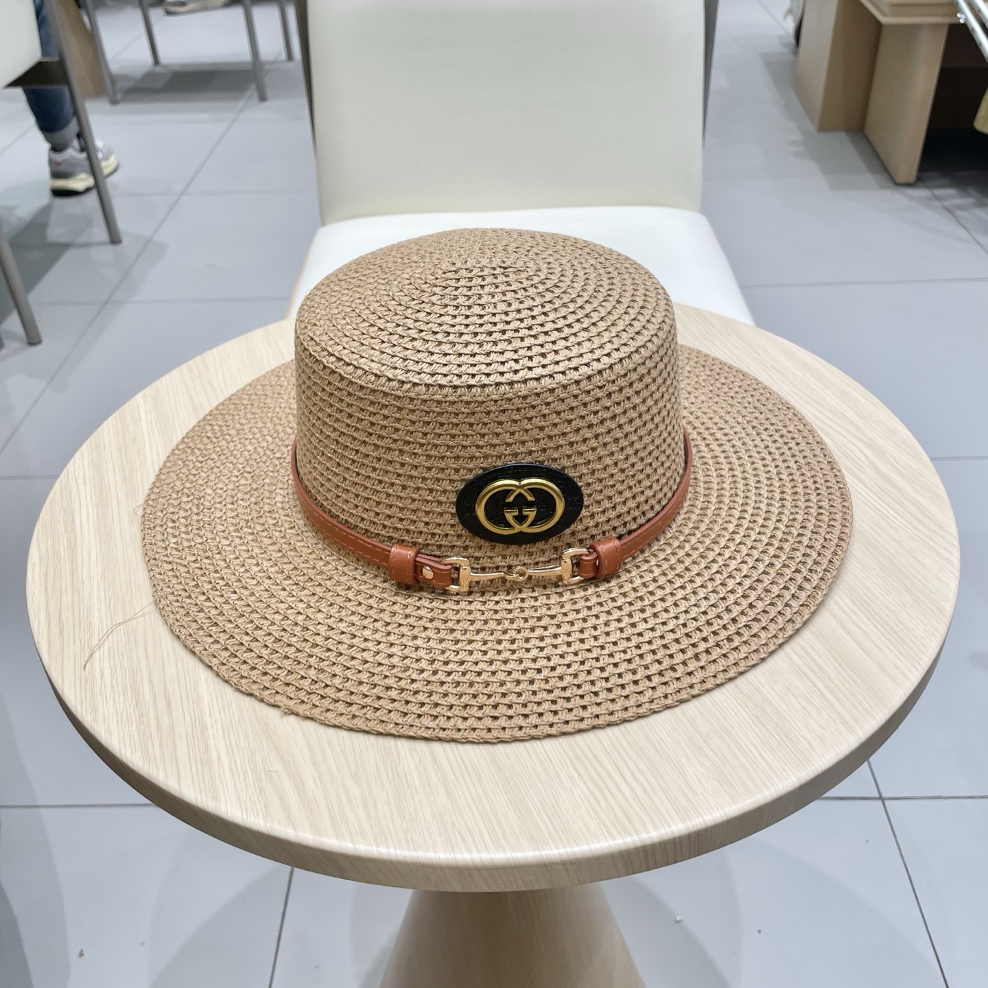  Gucci古奇2025原单皮带扣草帽，名媛平顶草帽制作，可折叠，携带方便，头围57cm