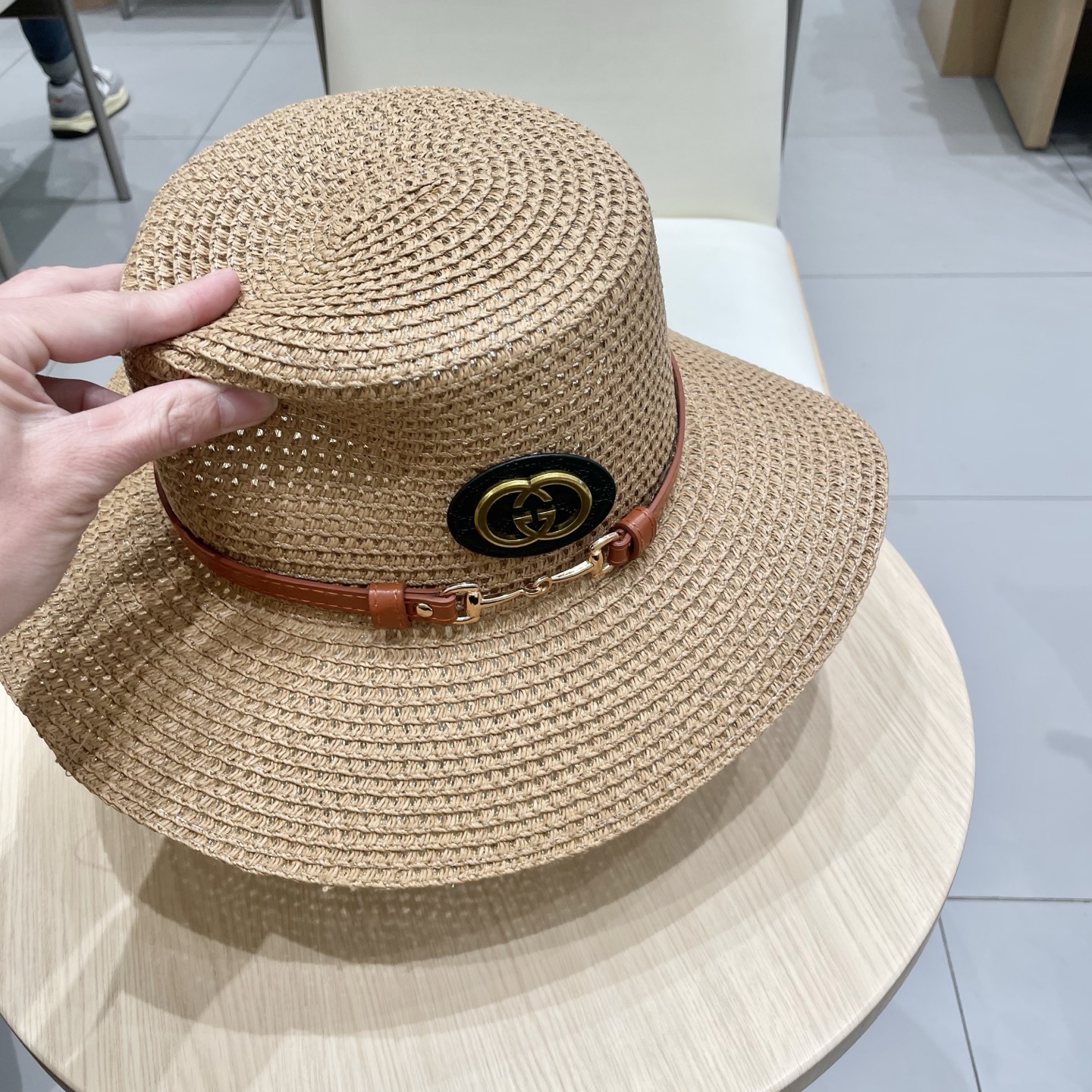  Gucci古奇2025原单皮带扣草帽，名媛平顶草帽制作，可折叠，携带方便，头围57cm